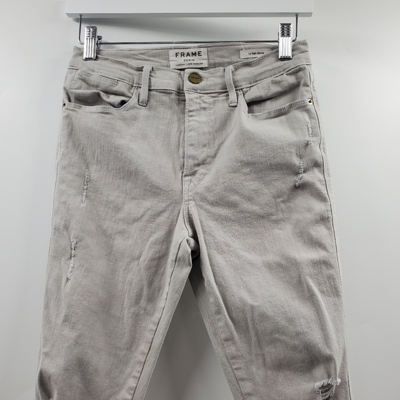 Frame Denim Le High Skinny Jeans Putty Distressed High Waisted Gray - Picture 2 of 9